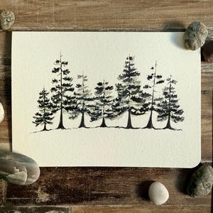 Conjunto de cartões de pinheiro aquarela • cartões em branco • cartões de nota aquarela • cartões de nota minimalistas • conjunto de cartões de 4