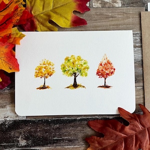 Ensemble de cartes aquarelle arbres d'automne • cartes automne • cartes automne • cartes minimalistes • jeu de 4 cartes