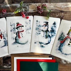 Schneemann Weihnachtskarten Set • Feiertagskarten • Weihnachtsgrußkarten • Grußkarten • Kartenset mit 4 Stück