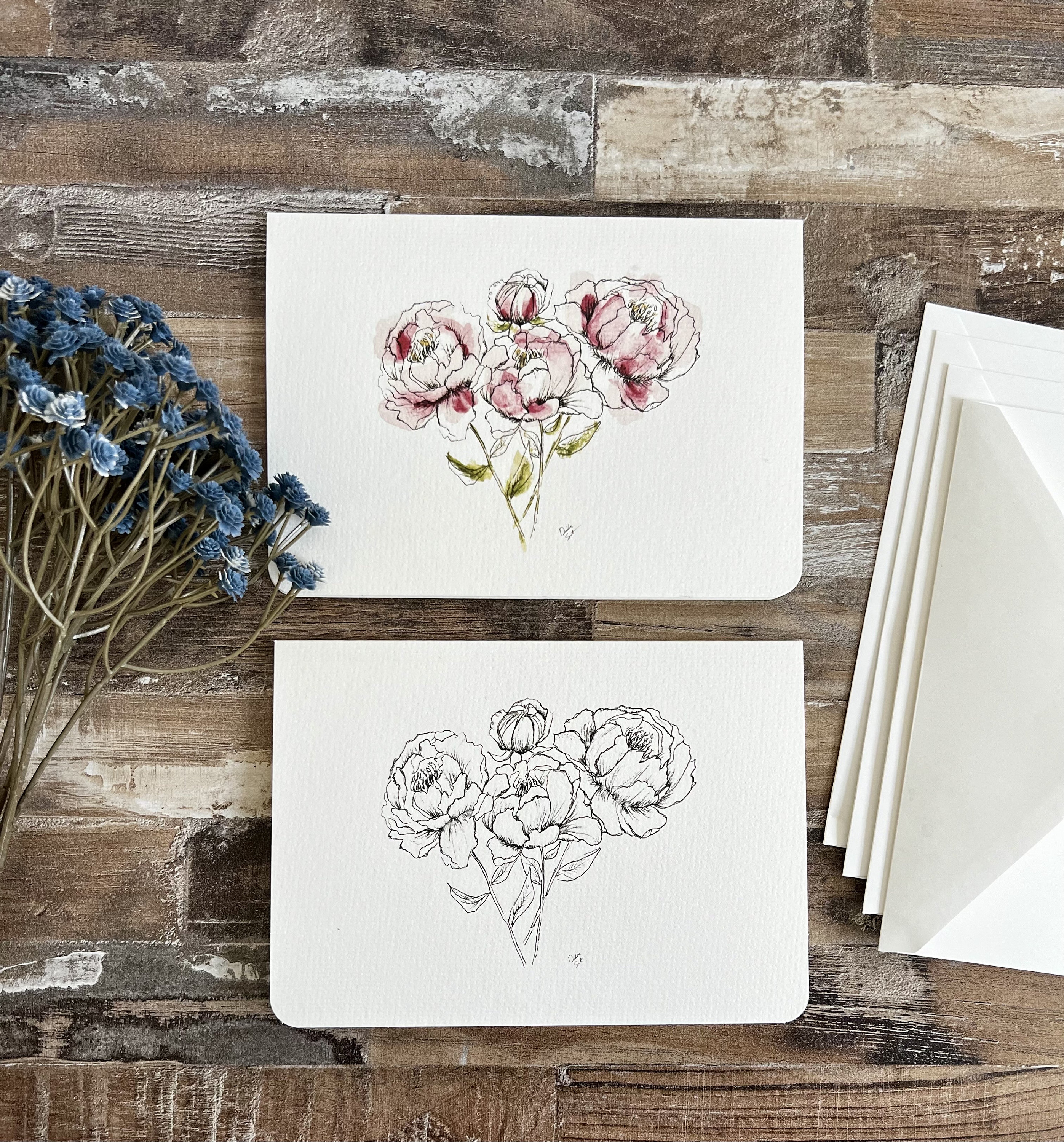 Peony Watercolor Card Set • Spring Cards • Floral Note Cards • Blank ...