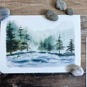 Aquarell Foggy Landschaft Karten Set • leere Karten • Aquarell Grußkarten • Minimalistische Grußkarten • 4er Set