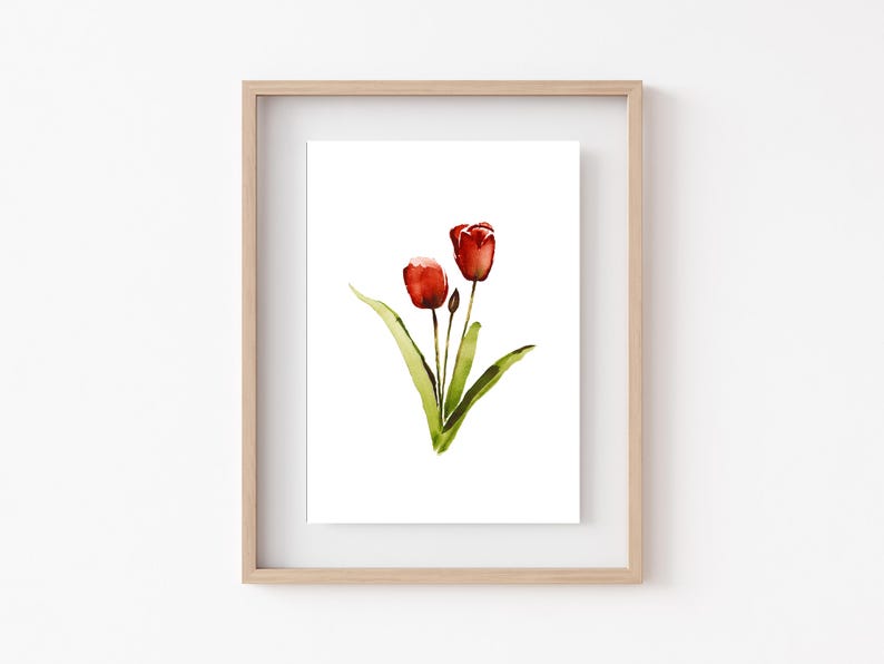 TULIPS Watercolor Print • Minimalist Floral Wall Decor • Fine Art Home ...