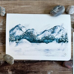 Conjunto de cartões de paisagem de inverno em aquarela • cartões em branco • cartões de nota de inverno • cartões de nota minimalistas • conjunto de cartões de 4