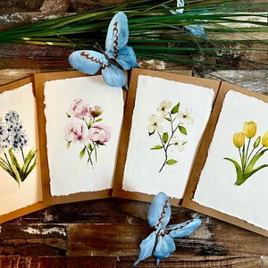 jeu de cartes aquarelle fleurs printanières vintage • cartes de printemps • cartes de correspondance florales • cartes de correspondance vierges • jeu de 4 cartes