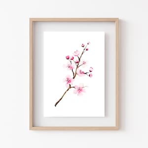 桜の水彩画プリント • ミニマリストな花の壁飾り • ファインアートの室内装飾 • 水彩画の花 • 誕生花