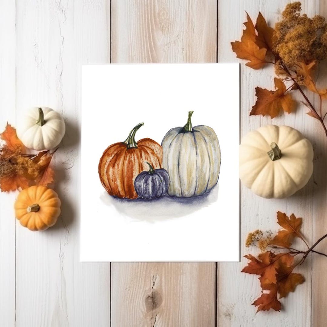 PUMPKIN Watercolor Print • Fall Minimalist Wall Decor • Autumn Art Home ...