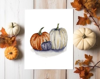 PUMPKIN Watercolor Print • Fall Minimalist Wall Decor • Autumn Art Home Decor • Watercolor Print