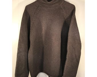 Vintage J. Crew Oarsman Cable Knit Wool Sweater LG Brown Crewneck Fisherman