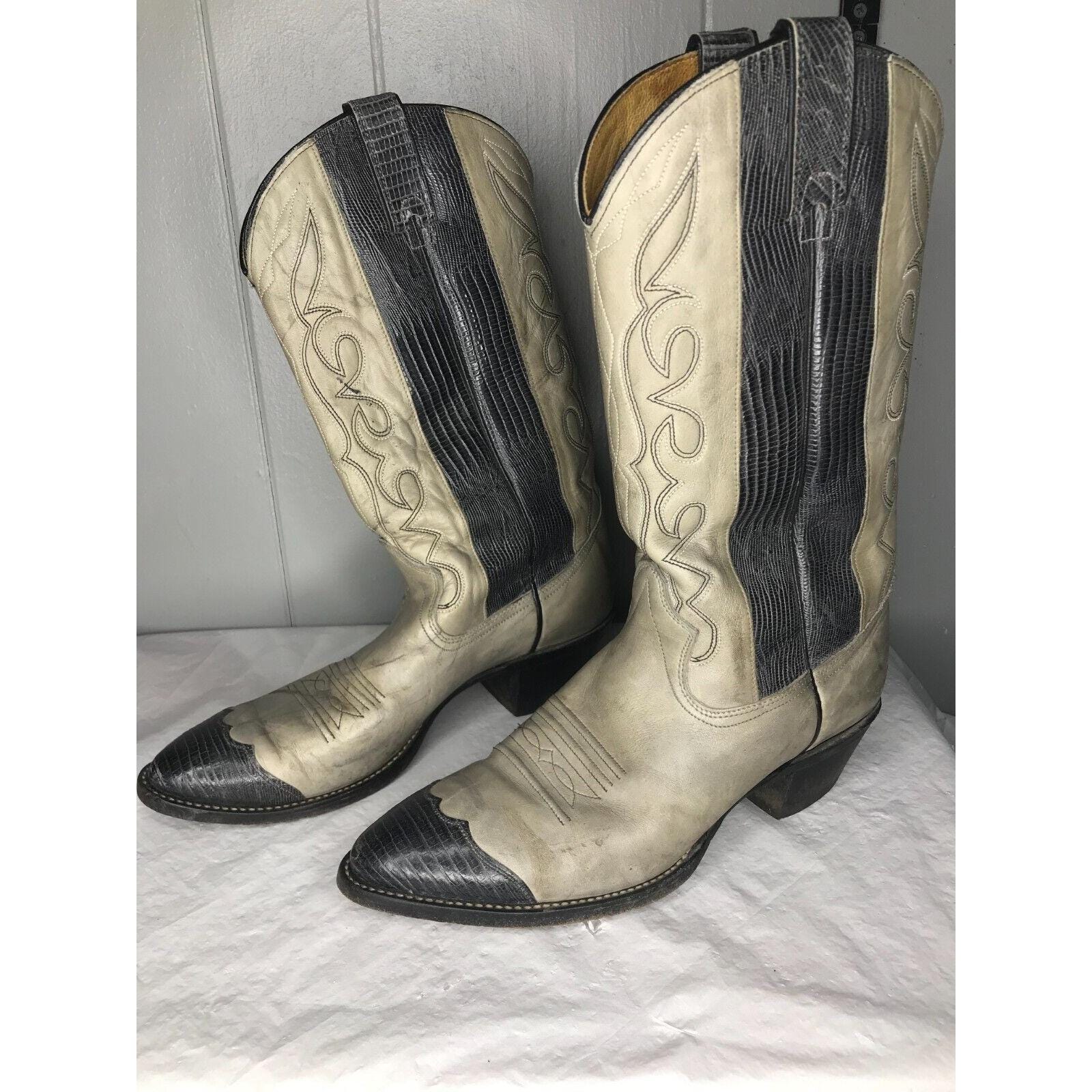 Vintage Texas Imperial Cowboy Boots Leather Gray Black M52 