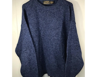 Vintage Eddie Bauer 80s Made USA  Wool Chunky Cable Knit Sweater 100% Blue sz LG