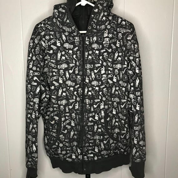 Y2K CIRCA Jacket Mens Xl Black AOP Skull Cars Gun Skater