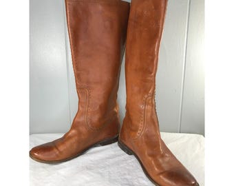VTG Frye Leather Paige Dk Brown Studded Riding Boots Tall Women’s 7.5 B Pull On