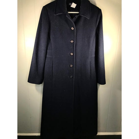 JG Hook Vintage 100% Wool Navy Blue Collared Trench Coat Womens
