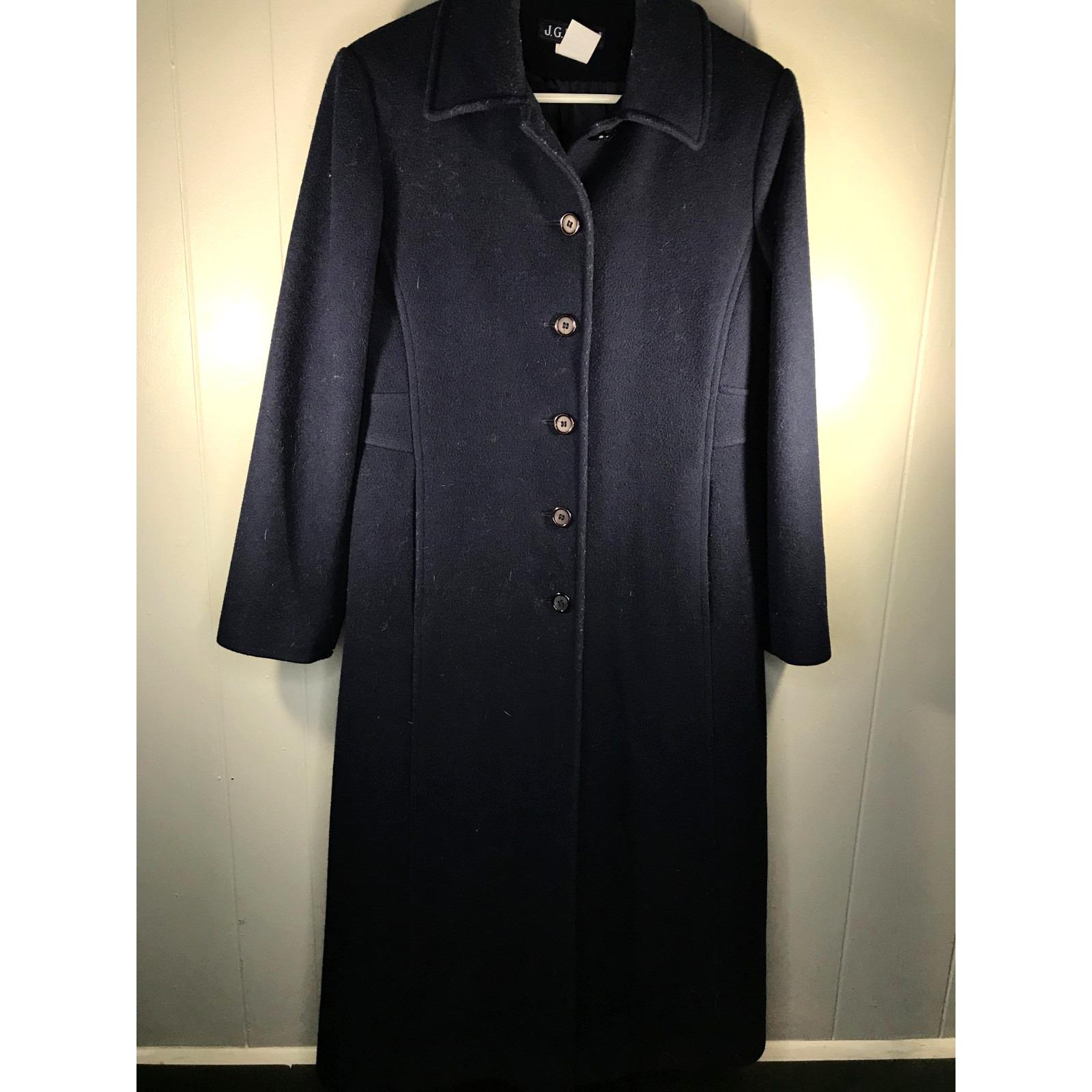 JG Hook Vintage 100% Wool Navy Blue Collared Trench Coat Womens