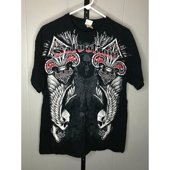 y2k tシャツ スカル　十字架　グランジ　affliction Xzavier Skull Cross Wing Grunge Cyber Y2K Style T-shirt - Etsy