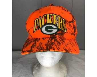 Vintage Green Bay Packers Blaze Orange Camo Camouflage Snapback Hat Cap NFL USA