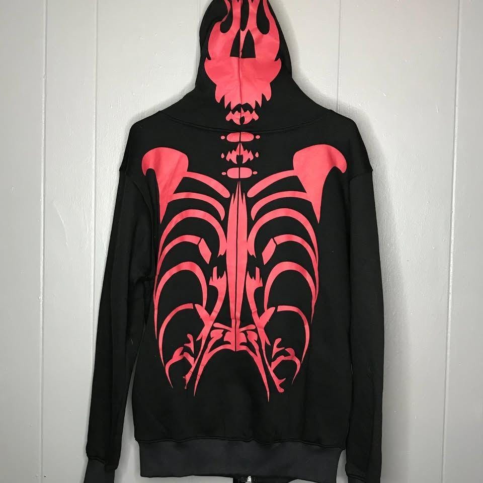 Y2K AOP Skeleton Grunge Skate Full Face Hoodie Zip up Sz MD - Etsy