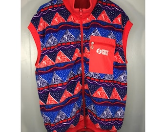 Gilet réversible vintage Swix en polaire, style coach, pour homme, taille L, idéal pour le ski et le snowboard, motif aztèque en nylon.