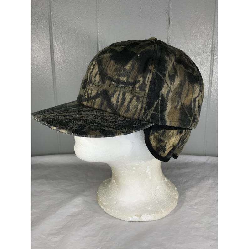 Vintage Mossy Oak Treestand ocieplany kapelusz średniej wielkości w kamuflażu z nausznikami Md USA zdjęcie 1