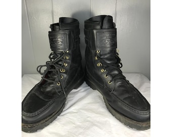 VTG Polo Ralph Lauren Wolcott Double Buckle Black Leather Biker Boots Men’s 13D