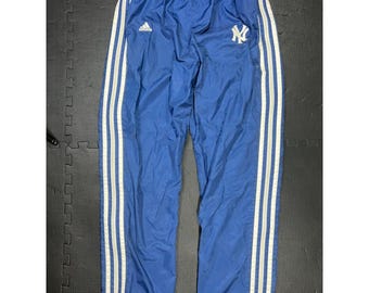 Pantalones deportivos vintage Adidas Team New York Yankees a rayas con cremallera desmontable, talla L