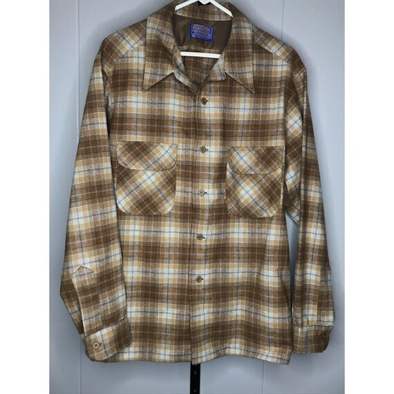 Vintage 70s Pendleton Board Shirt Sleeve Ombre Shadow XL Tan