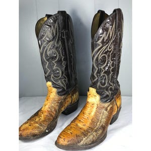 Vintage Imperial Leather Python Snakeskin Western Cowboy Boots Herrstorlek 9 D