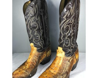 Vintage Tony Lama Black Leather and Python Snake Skin Cowboy  display picture 3
