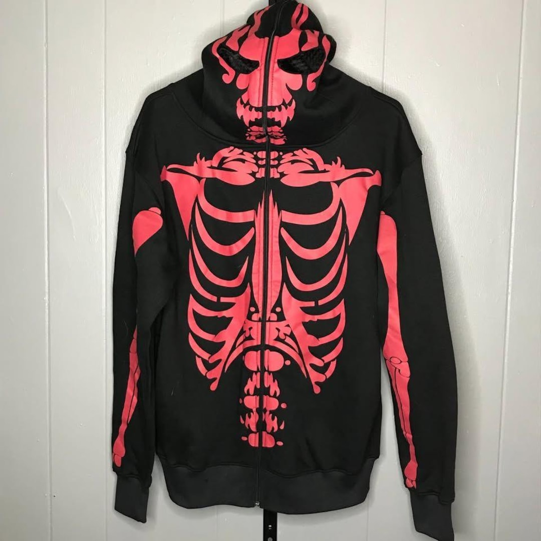 Y2K AOP Skeleton Grunge Skate Full Face Hoodie Zip up Sz MD - Etsy