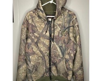 Chaqueta con capucha de caza True Timber para hombre, forrada con forro polar y cremallera, con diseño de hojas de árbol MD y camuflaje