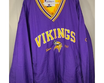Vintage NFL Champion Minnesota Vikings Windbreaker Pullover V-Ausschnitt XL