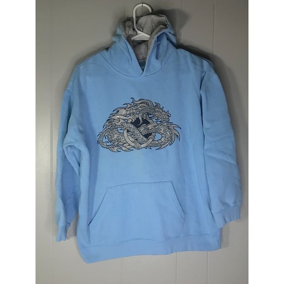 Vintage Y2k Womens Small Blue Dragon Chinese Hood… - image 1