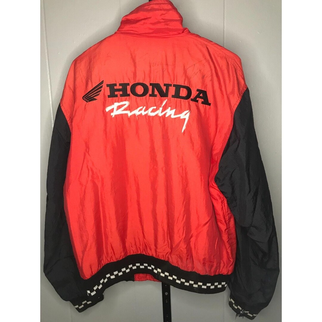 Vintage Honda Racing Jacket Mens SM Red Black Satin Full Zip