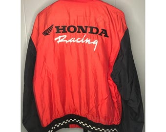 Vintage Honda Racing Jacket Mens SM Red Black Satin Full Zip