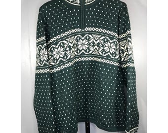 Suéter vintage Lands' End para mujer, talla XL, color verde, estampado Birds' Eye Fair Isle, algodón, hecho en Japón.