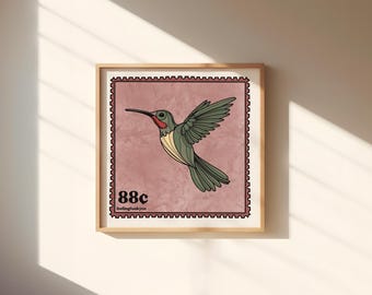 Hummingbird Stamp Art Print | 8inx8in | Angel Number Art Print