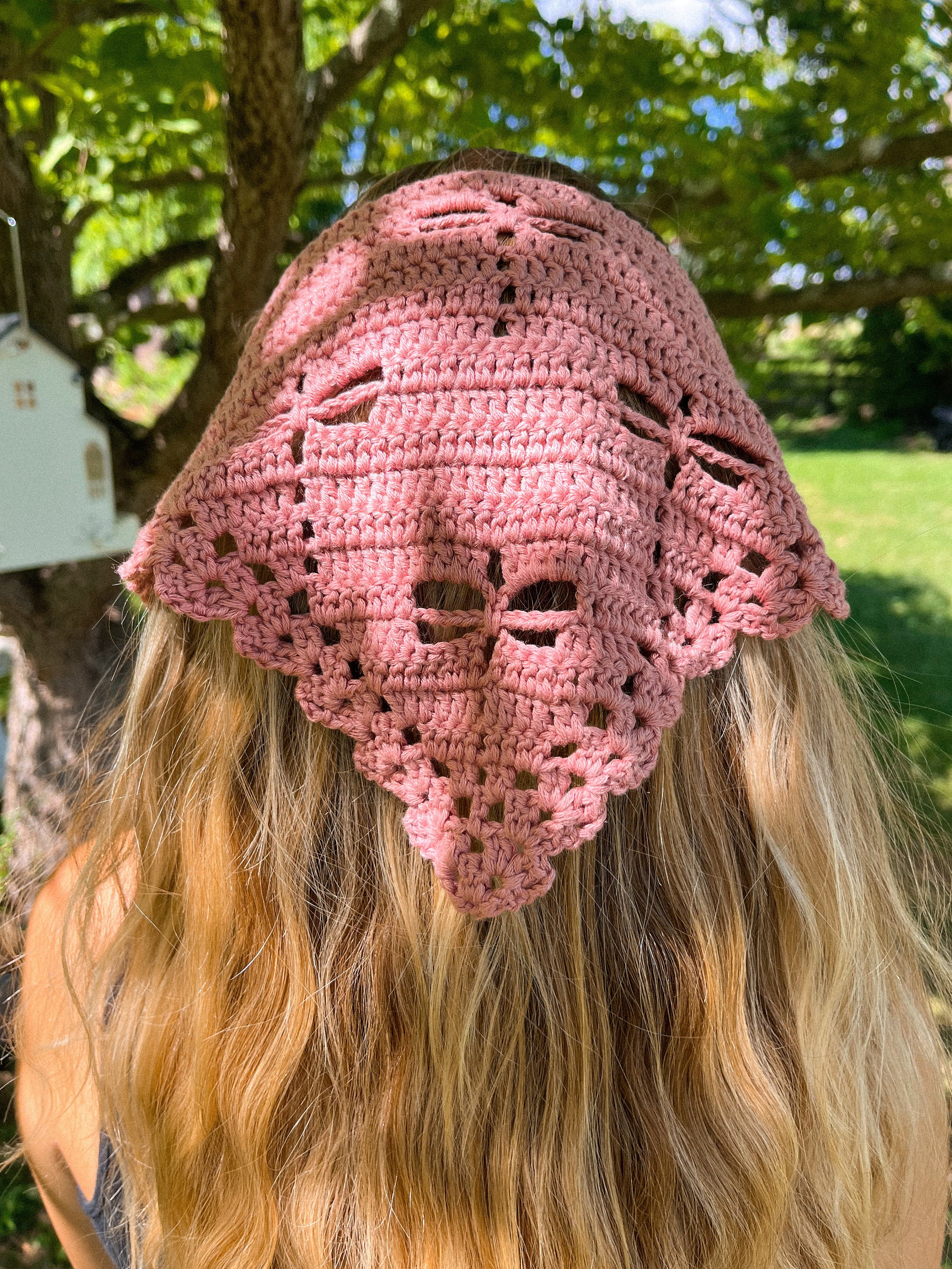 ? NEW Light Pink Butterfly Cotton Crochet Bandana HANDCRAFTED I had the pleasure of pattern testing the very first pattern  main image 4