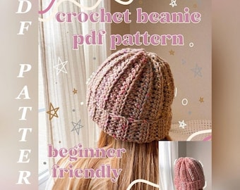 Crochet Beanie PDF Pattern | Beginner Friendly | Weight 5 Yarn