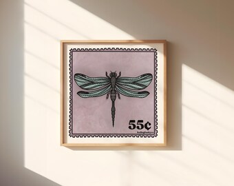 Dragonfly Stamp Art Print | 8inx8in | Angel Number Art Print