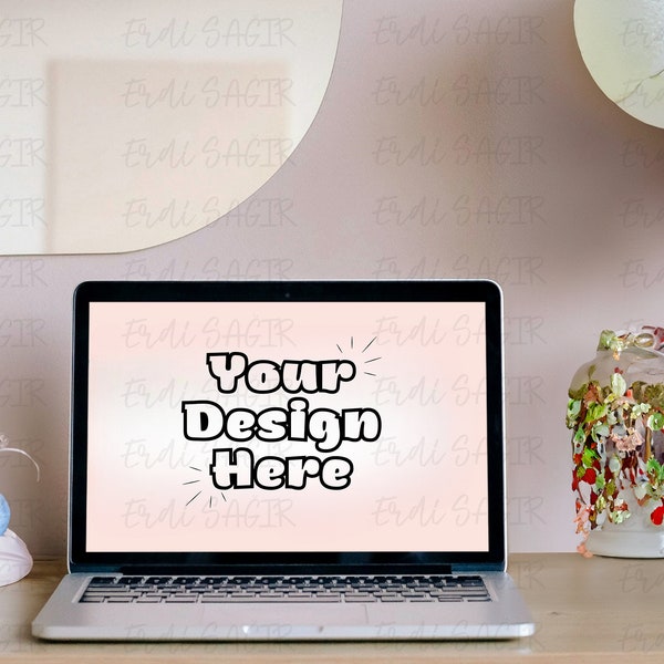 Chic Laptop Screen Mockup on Work Desk with Stylish Accessories for Creative Brand Display