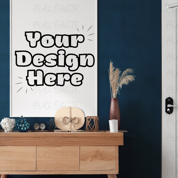 Contemporary Home Interior Frame Mockup with Stylish Decor, Perfect for Showcasing Art Prints and Photography in a Modern Setting