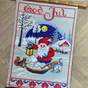 Vintage Danish Christmas Hand Embroidery Pixie, Danish Vintage Nisse, 33 x 47 cm
