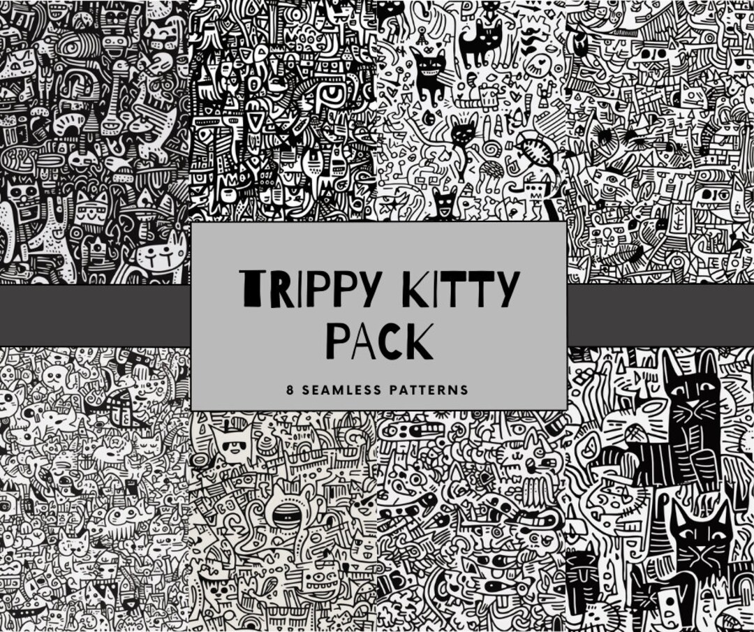 Trippy Repeating Patterns Trippy Kitty Pack, Seamless Repeat Patterns, Backgrounds, Printable ...