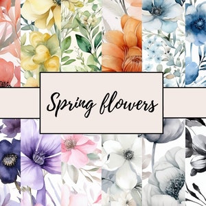 Spring watercolor flowers,seamless repeat pattern,backgrounds,printable digital paper,design