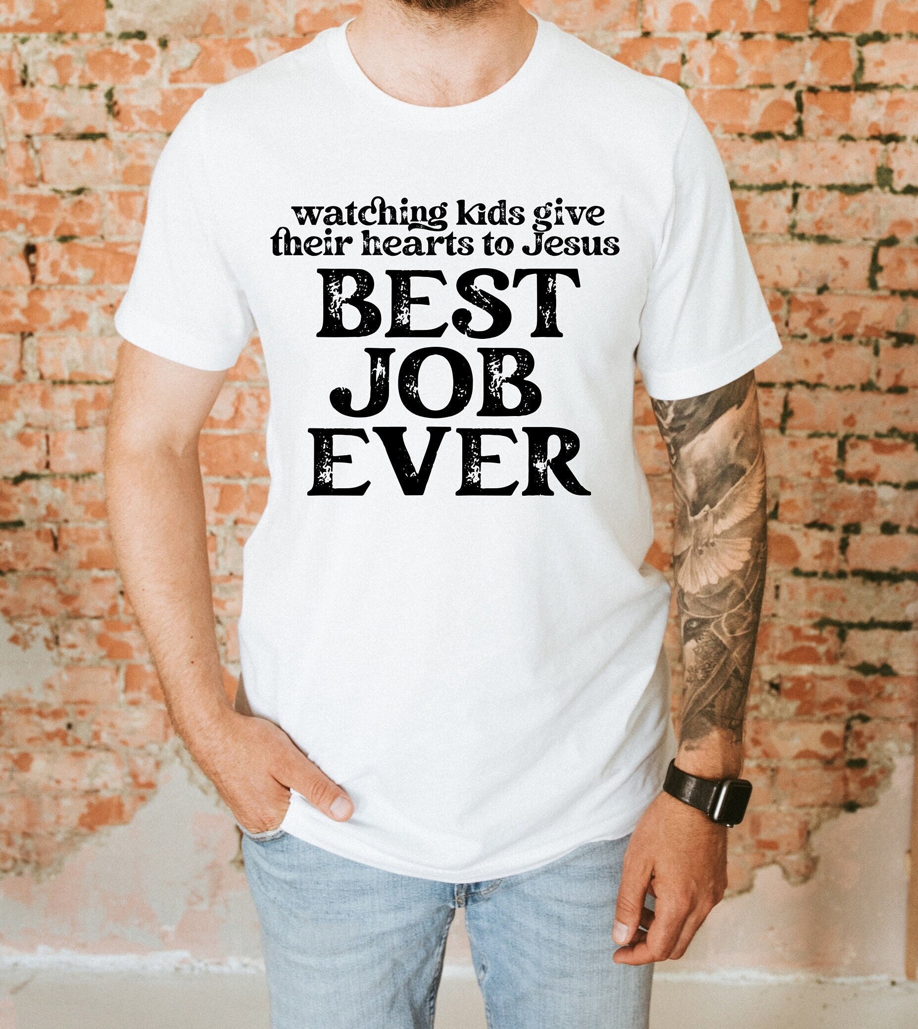 Watching Kids Give Their Hearts to Jesus Best Job Ever PNG - For Men - Children's Ministry Shirt - Children's Pastor Shirt - Training Kids
