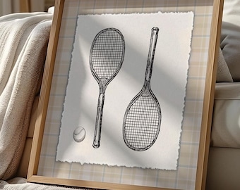 Stampa digitale di racchetta da tennis vintage Country Club Estetica Wall Art Poster sportivo retrò Download digitale Decorazione da parete per la stanza dei ragazzi Arte per la cameretta dei bambini