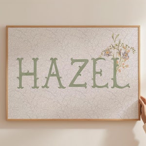 Placa de nome personalizada com estampa floral, berçário com letras chinoiserie verde-sálvia, placa de nome para recém-nascidos, berçário personalizado para meninas, presente personalizado para bebês
