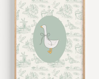 Sage Vintage Silly Goose Nursery Print, Chinoiserie Wall Art, Girl Room Art, Nursery Wall Art, Baby Animal Prints, Cottagecore Decor, Farm