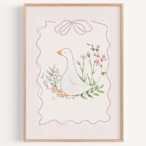 Stampa per cameretta vintage Silly Goose, decorazione floreale per cameretta, arte per cameretta delle bambine, decorazione murale per cameretta delle bambine, animaletto, decorazione Cottagecore