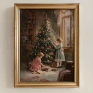 Vintage Christmas Print, Girl Nursery, Coquette Wall Art, Pastel Print, Winter Holiday Home Decor, Oil Painting, Neutral Print, Cottagecore
